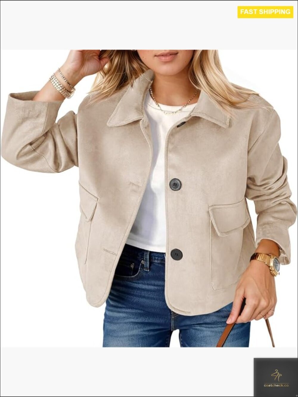 Faux Suede Cropped Jacket Vintage Classic Casual Button Down Shacket